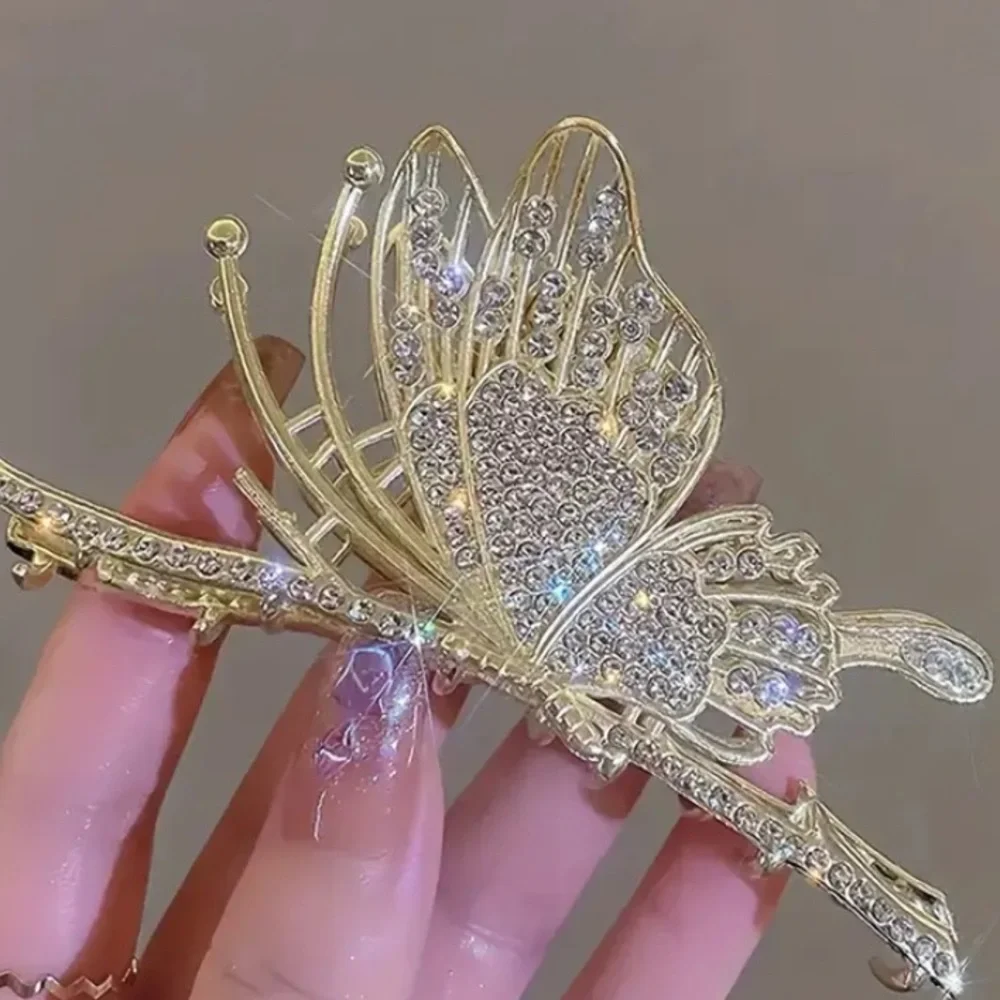 Rhinestone Gold Butterfly Hair Claw Hair Accessory - Picture 5 of 7